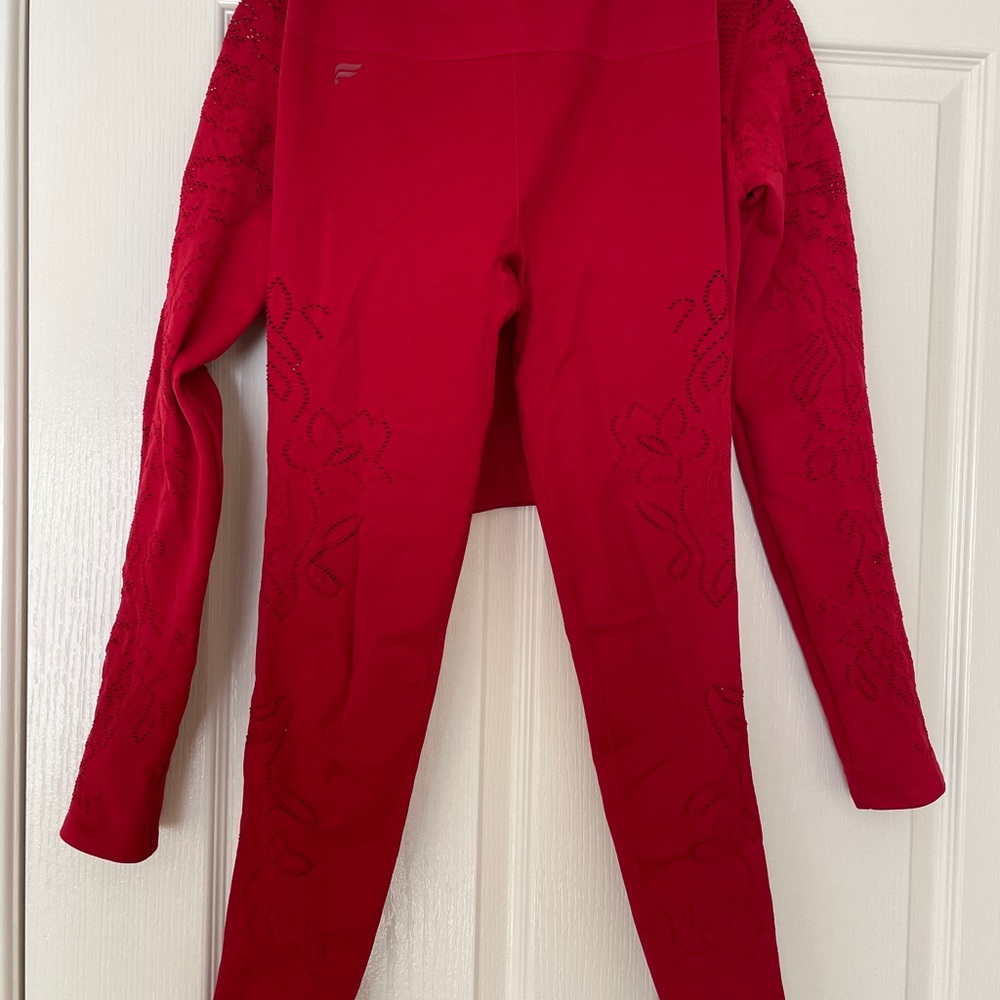 Fabletics Red long sleeve crop top and matching leggings